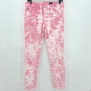 AG ADRIANO GOLDSCHMIED The Stilt Cigarette Leg Jeans Dusty Pink Tie Dye Size 28